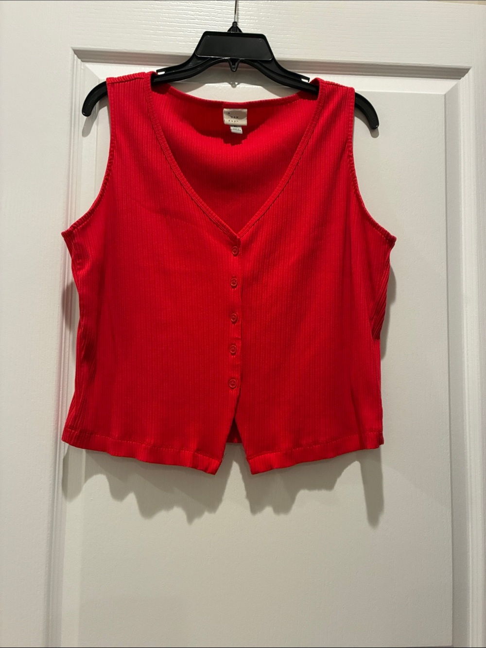 a new day Red Ribbed Button-Front V-Neck Sleeveless Tank Top